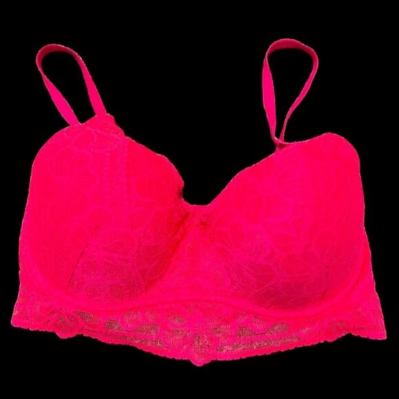 Victoria's Secret PINK Floral Lace Bra Bright Coral Bralette Medium (D-DD) NWOT - Picture 2 of 5